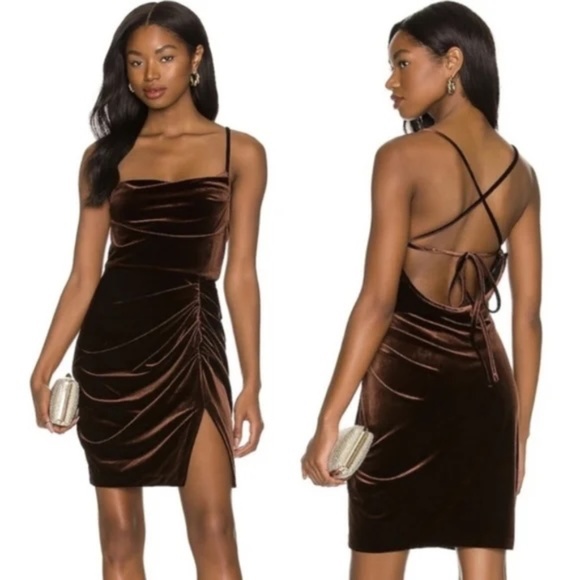 Amanda Uprichard Jasalina Mini Dress in Cocoa Brown Velvet Small - Picture 1 of 8